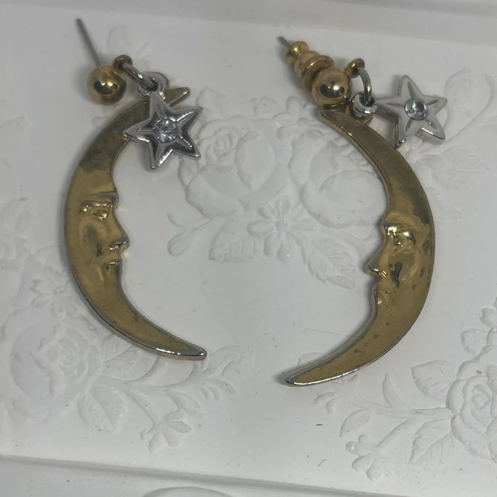 Vintage Avon Starry Night Moon Earrings - Picture 2 of 4